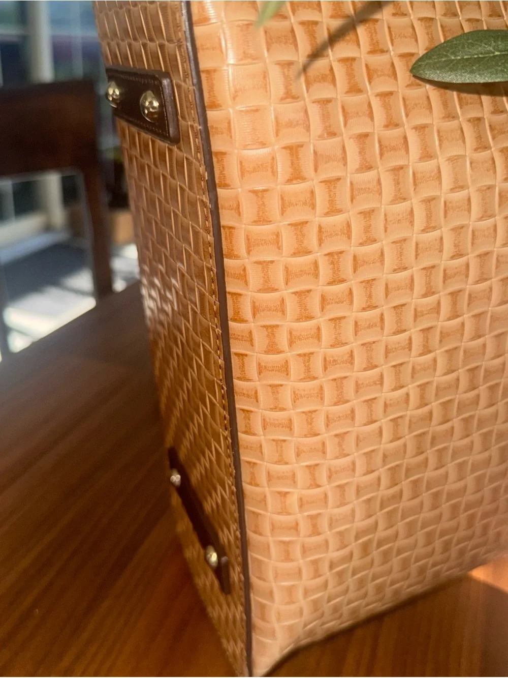 Dooney & Bourke Tan Woven Tote with Dark Brown Trim - Picture 8 of 16